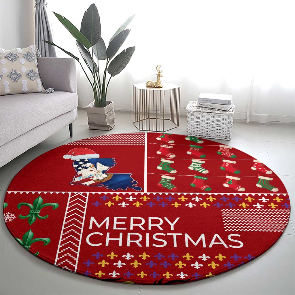 Louisiana Merry Christmas Round Carpet Xmas Holiday Patterns - Wonder Print Shop