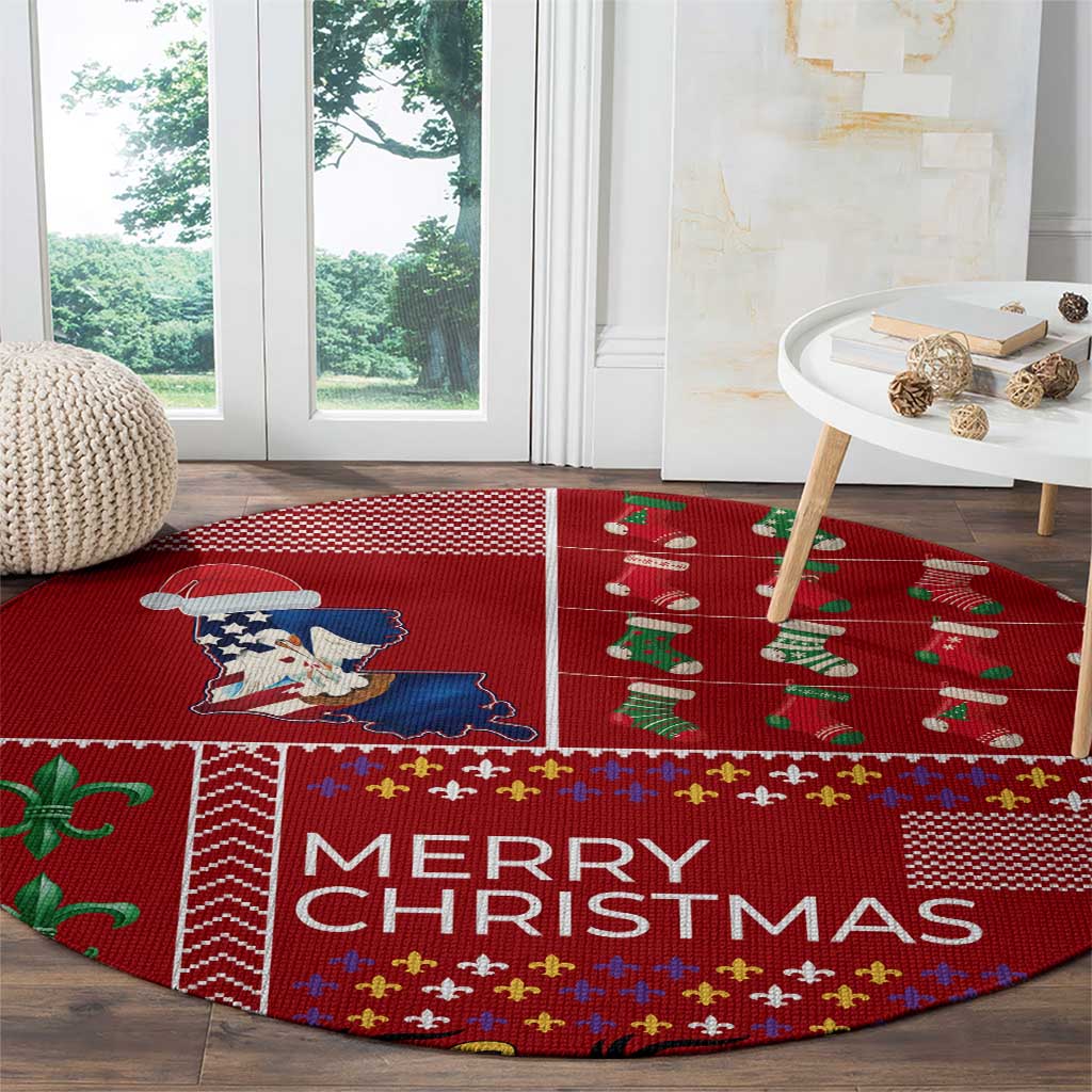 Louisiana Merry Christmas Round Carpet Xmas Holiday Patterns - Wonder Print Shop