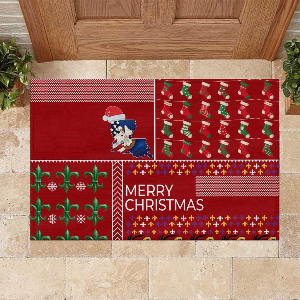 Louisiana Merry Christmas Rubber Doormat Xmas Holiday Patterns - Wonder Print Shop