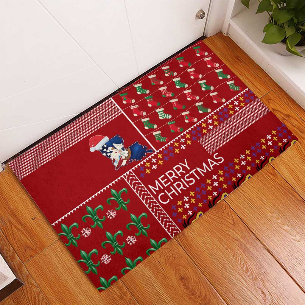 Louisiana Merry Christmas Rubber Doormat Xmas Holiday Patterns - Wonder Print Shop