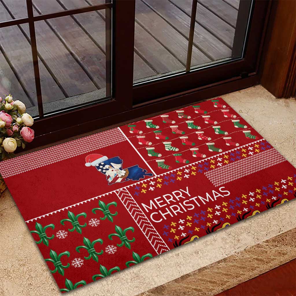 Louisiana Merry Christmas Rubber Doormat Xmas Holiday Patterns - Wonder Print Shop