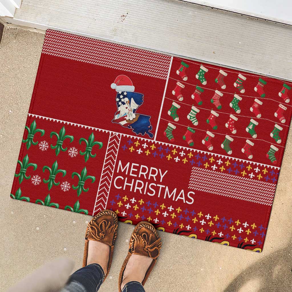 Louisiana Merry Christmas Rubber Doormat Xmas Holiday Patterns - Wonder Print Shop