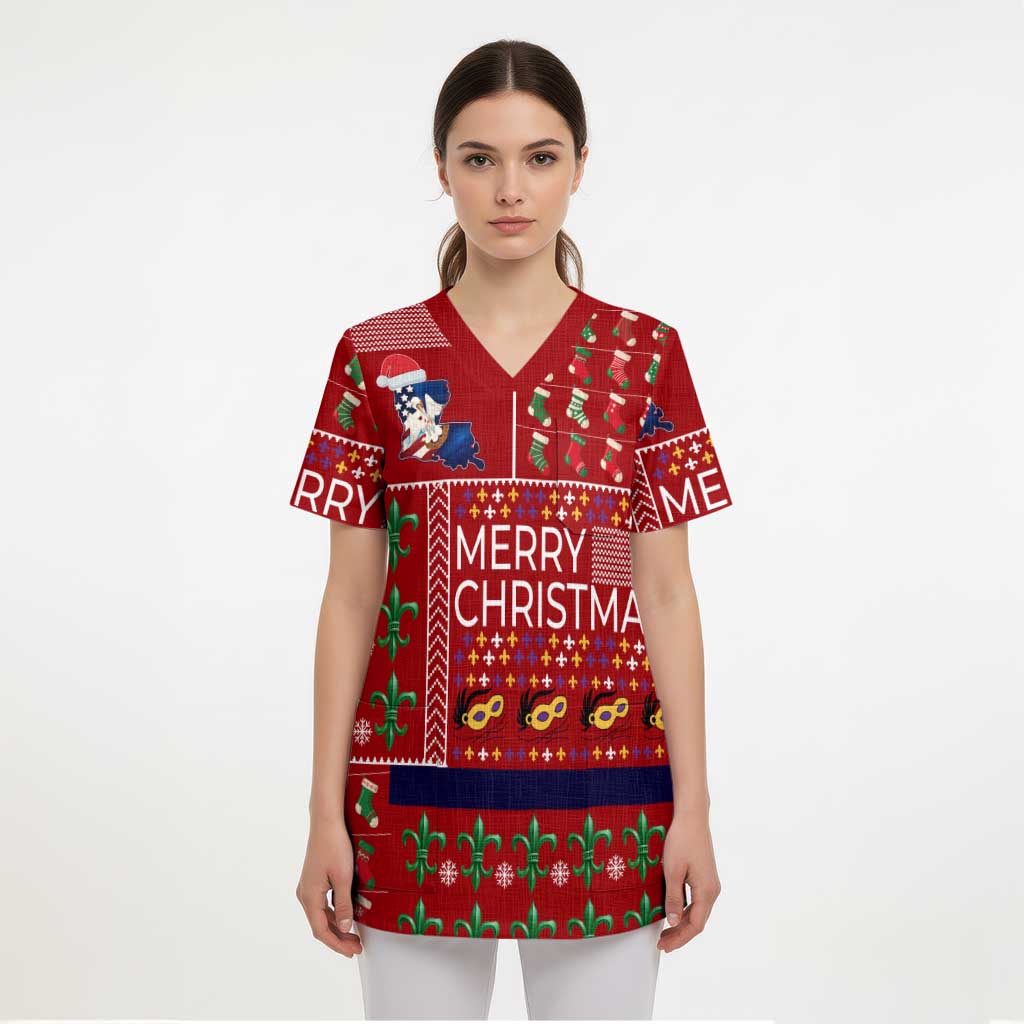 Louisiana Merry Christmas Scrub Top Xmas Holiday Patterns - Wonder Print Shop