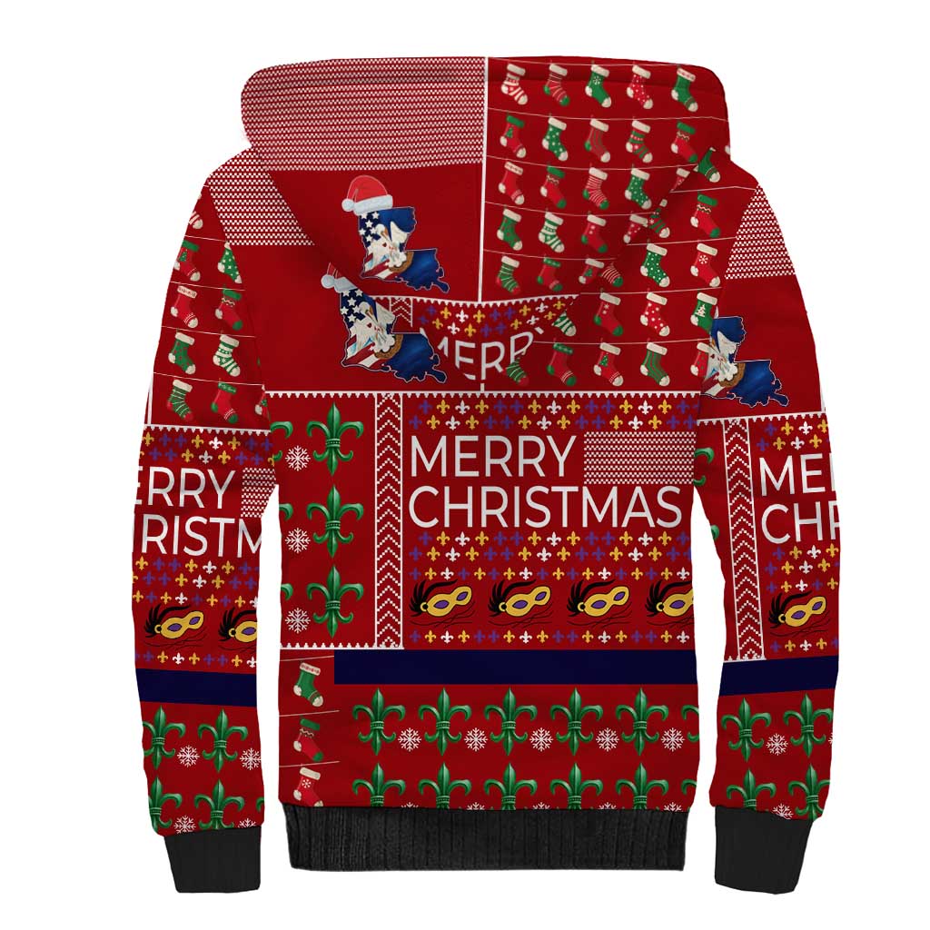 Louisiana Merry Christmas Sherpa Hoodie Xmas Holiday Patterns - Wonder Print Shop