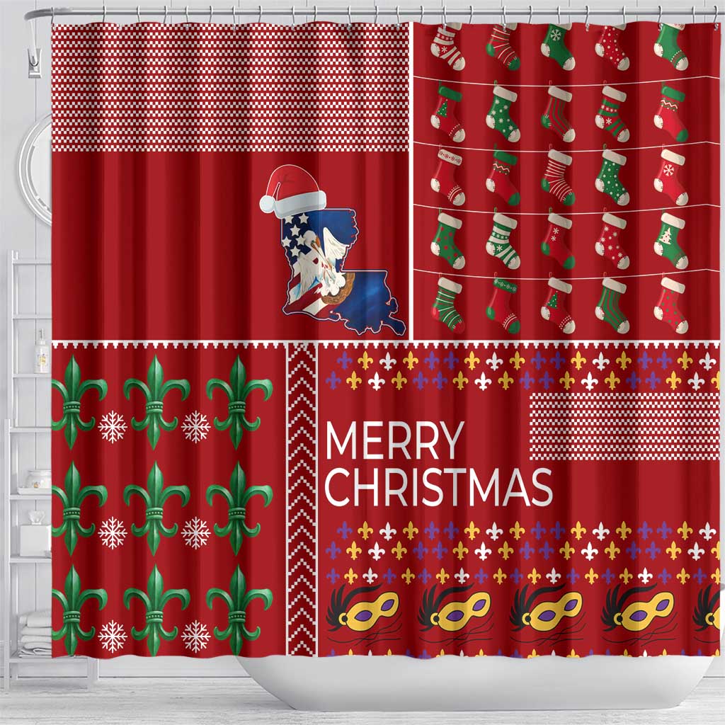 Louisiana Merry Christmas Shower Curtain Xmas Holiday Patterns - Wonder Print Shop