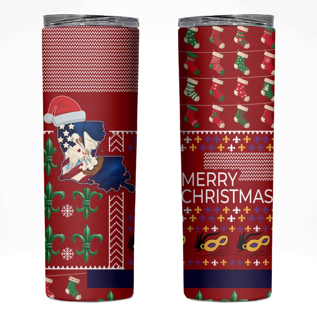 Louisiana Merry Christmas Skinny Tumbler Xmas Holiday Patterns - Wonder Print Shop