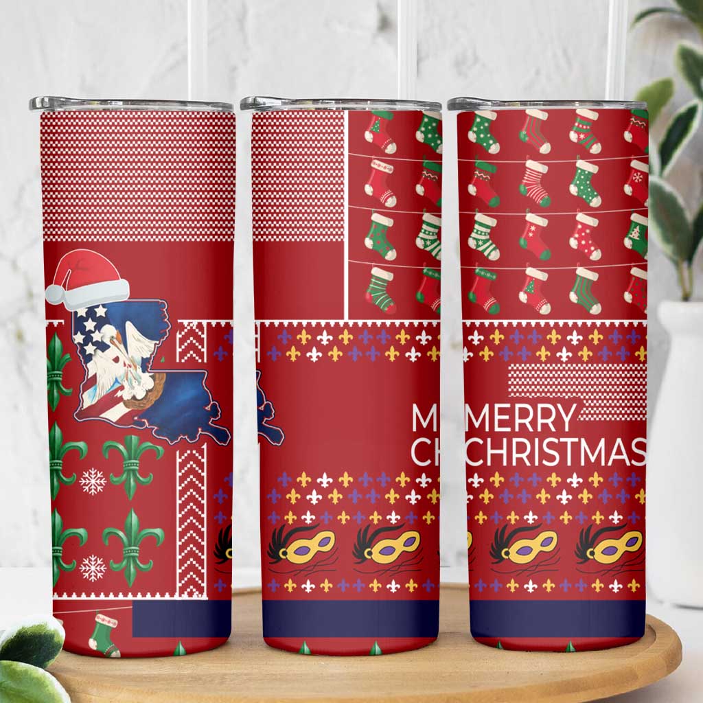 Louisiana Merry Christmas Skinny Tumbler Xmas Holiday Patterns - Wonder Print Shop