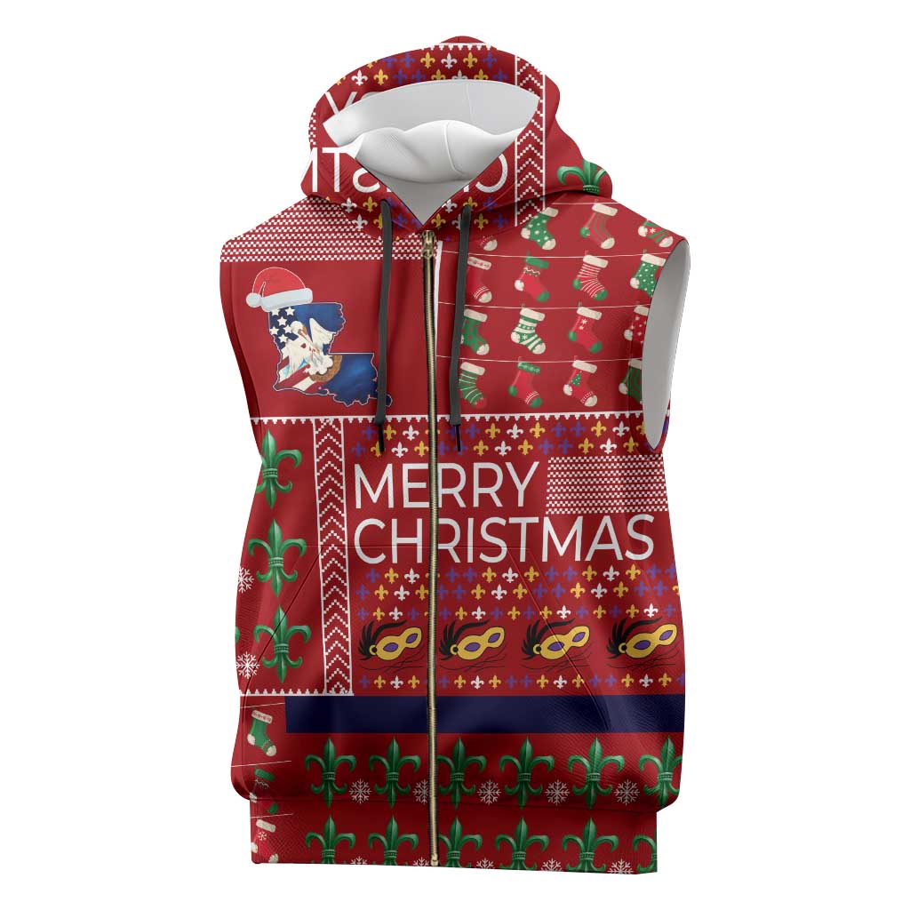 Louisiana Merry Christmas Sleeveless Zip Hoodie Xmas Holiday Patterns - Wonder Print Shop