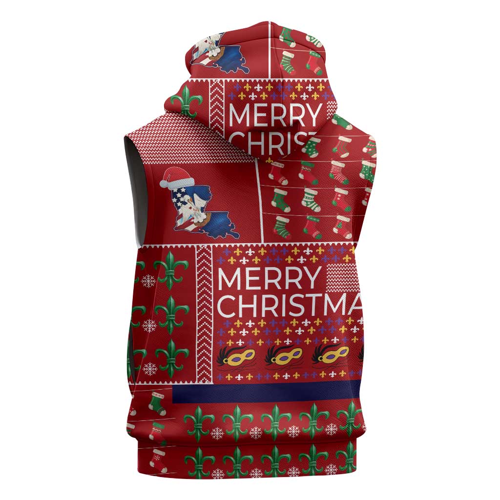 Louisiana Merry Christmas Sleeveless Zip Hoodie Xmas Holiday Patterns - Wonder Print Shop