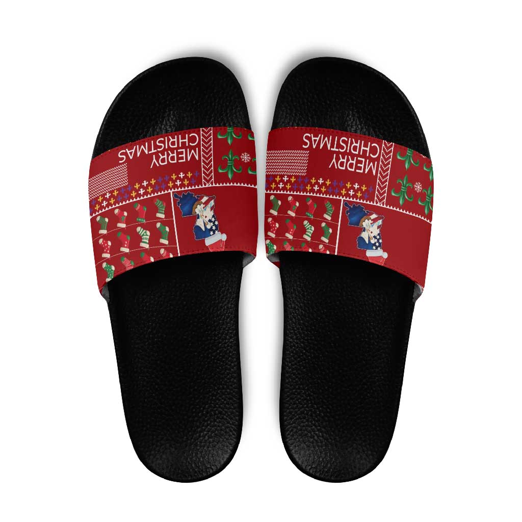 Louisiana Merry Christmas Slide Sandals Xmas Holiday Patterns - Wonder Print Shop