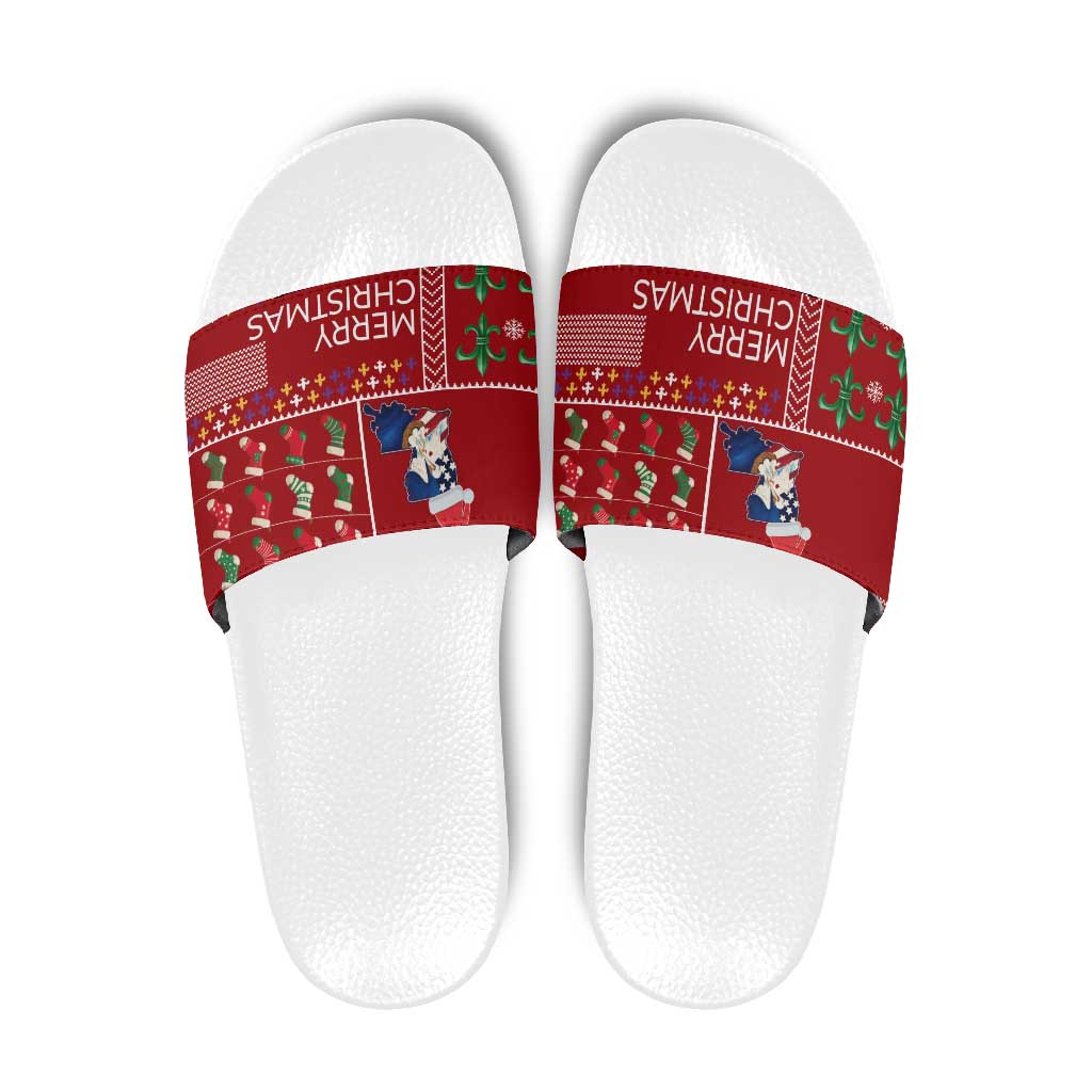 Louisiana Merry Christmas Slide Sandals Xmas Holiday Patterns - Wonder Print Shop