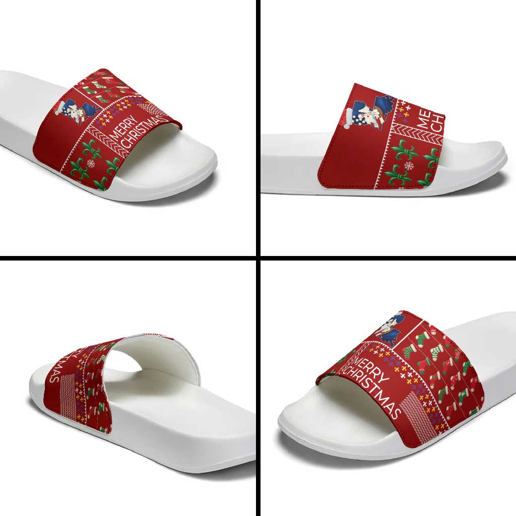 Louisiana Merry Christmas Slide Sandals Xmas Holiday Patterns - Wonder Print Shop