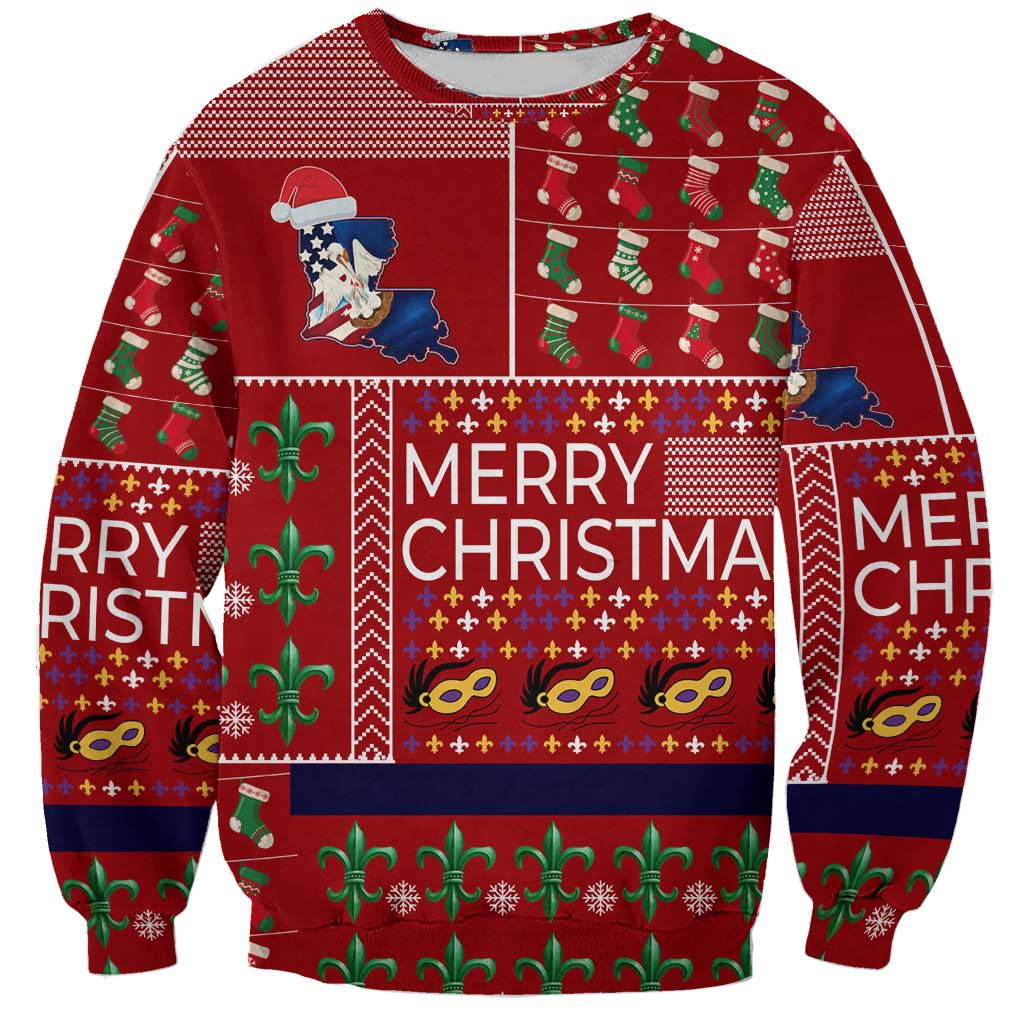 Louisiana Merry Christmas Sweatshirt Xmas Holiday Patterns - Wonder Print Shop