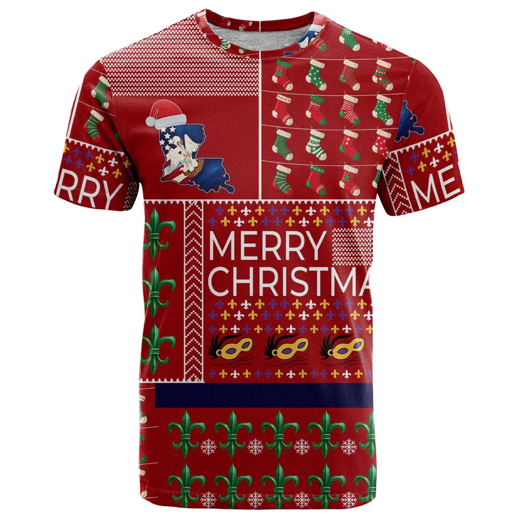 Louisiana Merry Christmas T Shirt Xmas Holiday Patterns - Wonder Print Shop