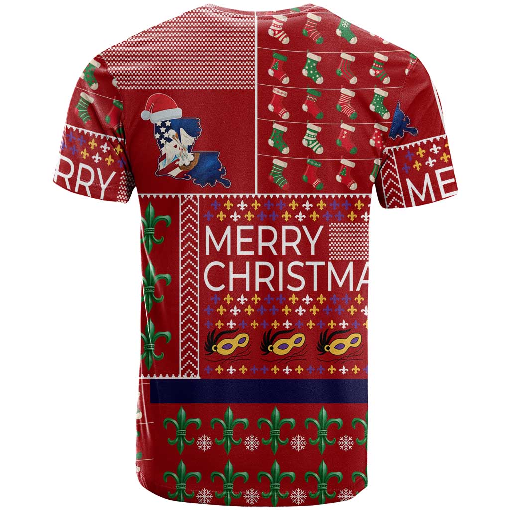 Louisiana Merry Christmas T Shirt Xmas Holiday Patterns - Wonder Print Shop