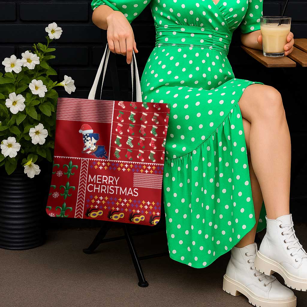 Louisiana Merry Christmas Tote Bag Xmas Holiday Patterns - Wonder Print Shop