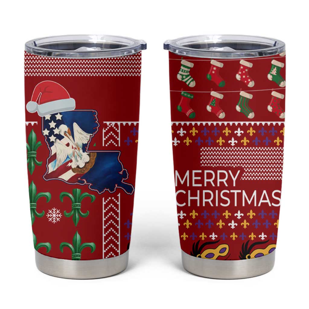 Louisiana Merry Christmas Tumbler Cup Xmas Holiday Patterns - Wonder Print Shop