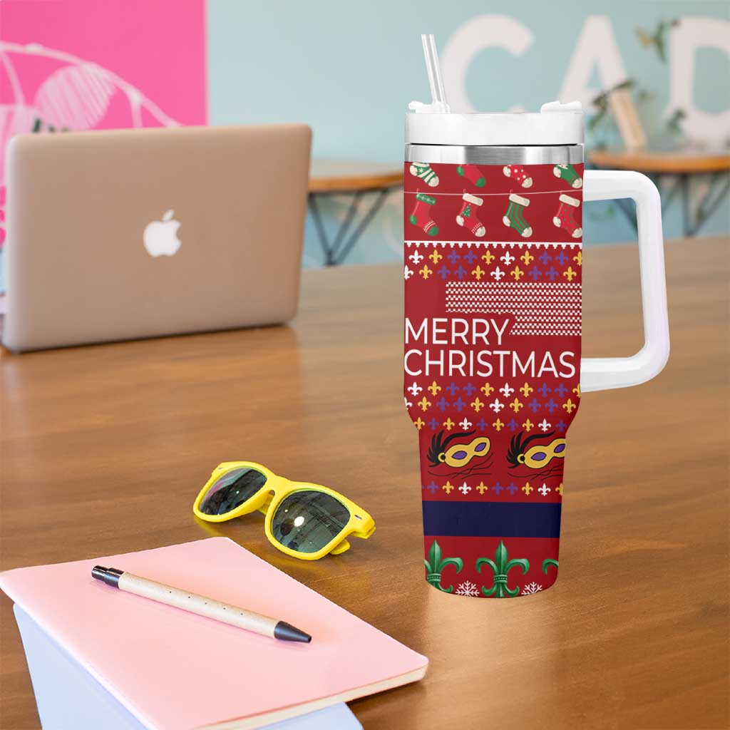 Louisiana Merry Christmas Tumbler With Handle Xmas Holiday Patterns - Wonder Print Shop