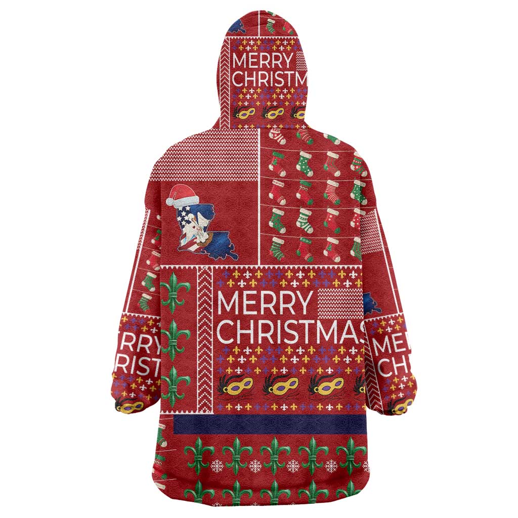 Louisiana Merry Christmas Wearable Blanket Hoodie Xmas Holiday Patterns - Wonder Print Shop
