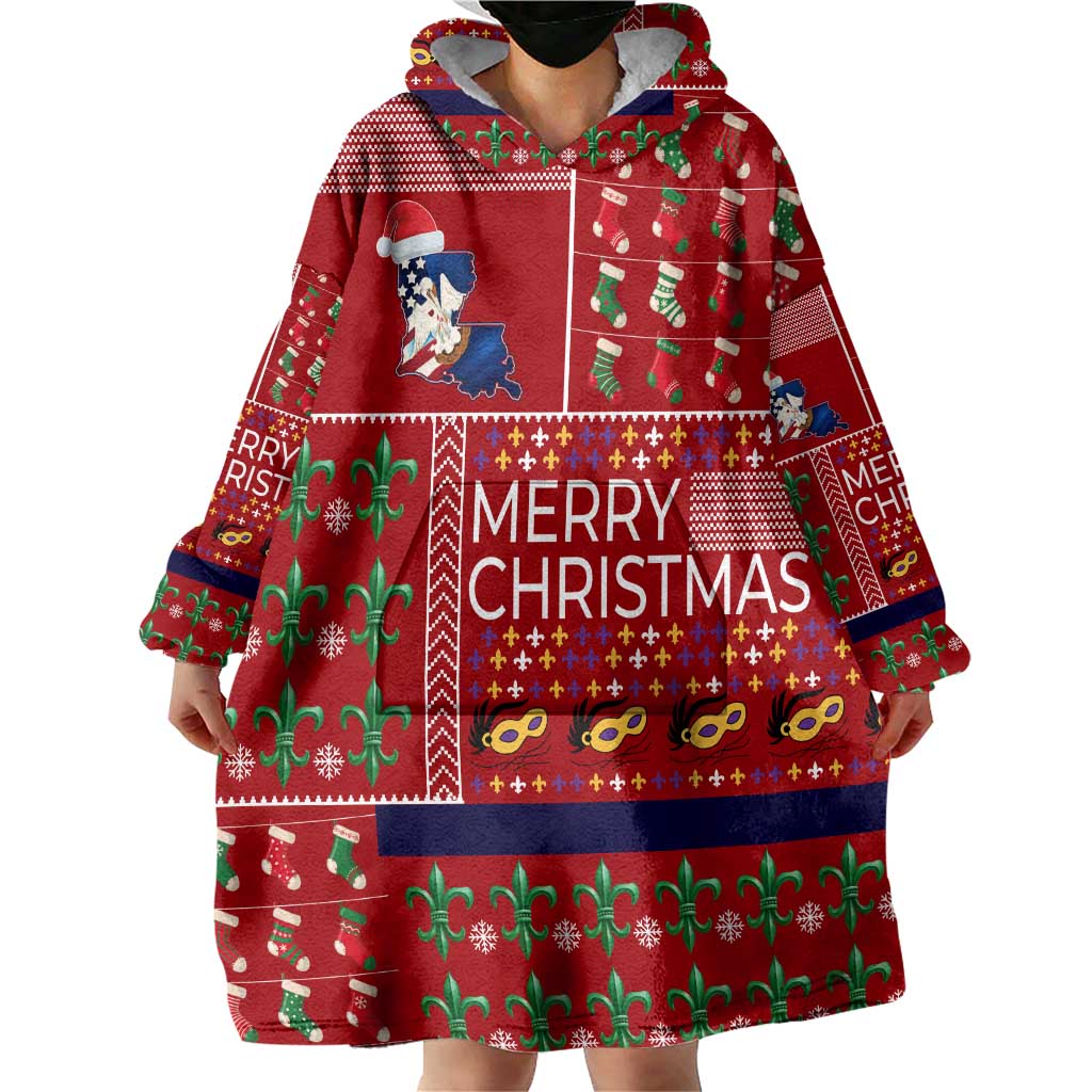 Louisiana Merry Christmas Wearable Blanket Hoodie Xmas Holiday Patterns - Wonder Print Shop