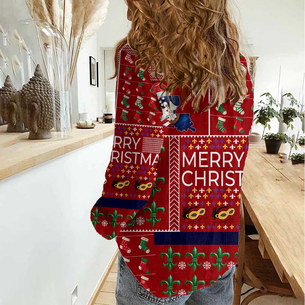 Louisiana Merry Christmas Women Casual Shirt Xmas Holiday Patterns - Wonder Print Shop