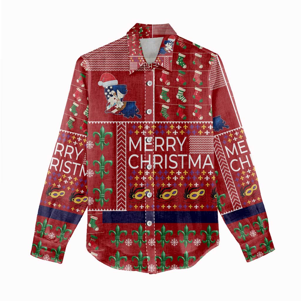 Louisiana Merry Christmas Women Casual Shirt Xmas Holiday Patterns - Wonder Print Shop