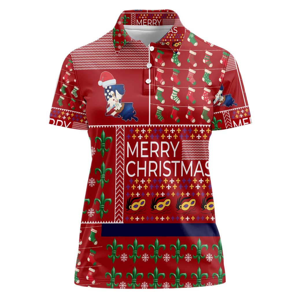 Louisiana Merry Christmas Women Polo Shirt Xmas Holiday Patterns - Wonder Print Shop