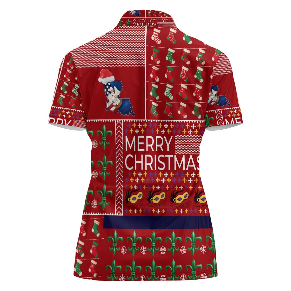 Louisiana Merry Christmas Women Polo Shirt Xmas Holiday Patterns - Wonder Print Shop