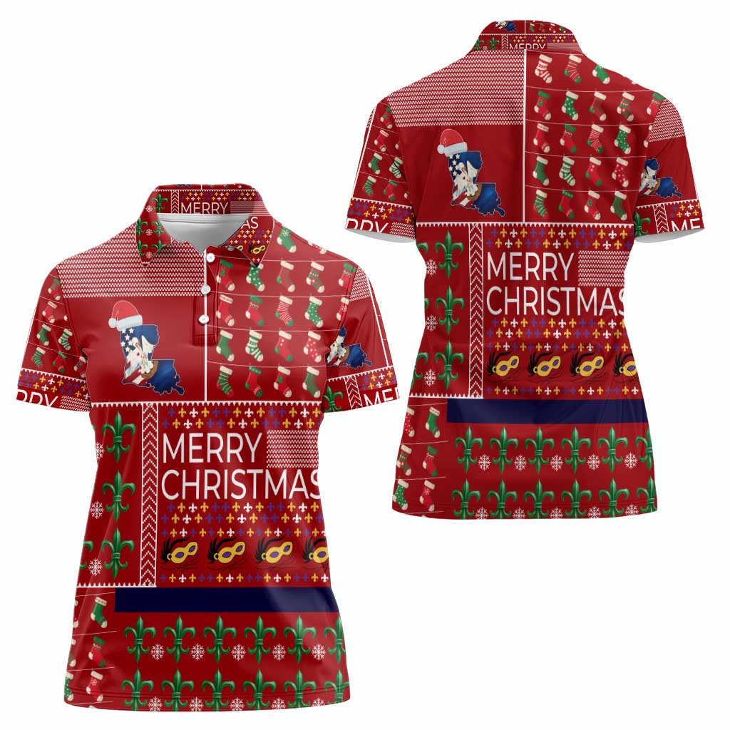 Louisiana Merry Christmas Women Polo Shirt Xmas Holiday Patterns - Wonder Print Shop