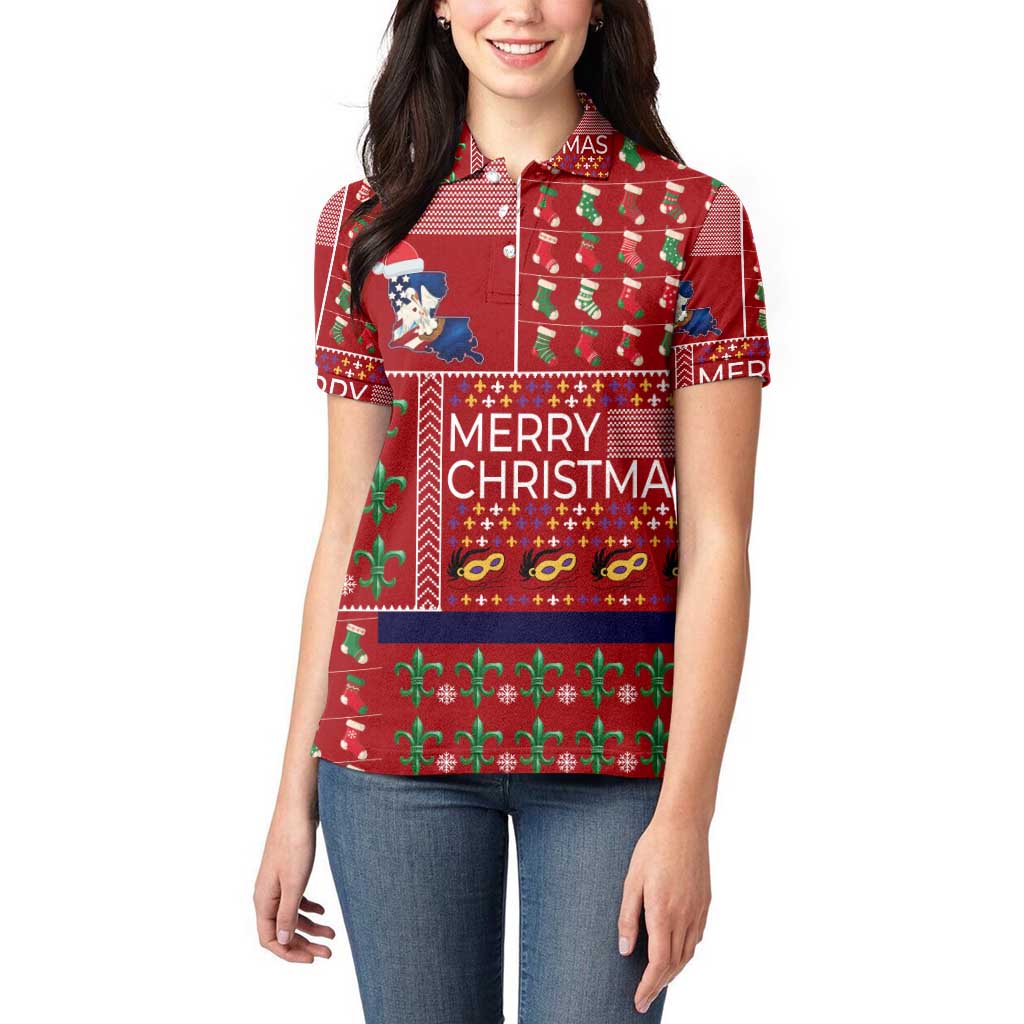 Louisiana Merry Christmas Women Polo Shirt Xmas Holiday Patterns - Wonder Print Shop