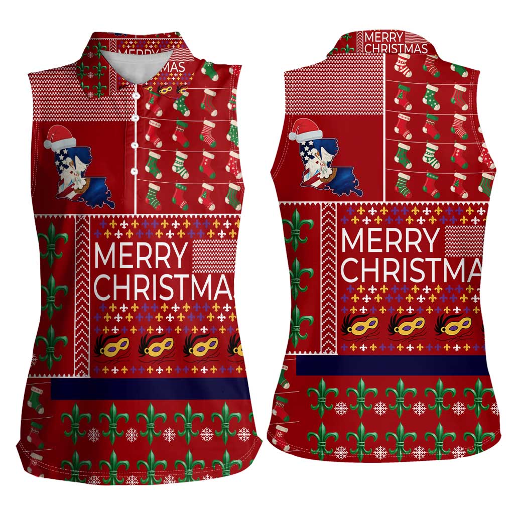 Louisiana Merry Christmas Women Sleeveless Polo Shirt Xmas Holiday Patterns - Wonder Print Shop