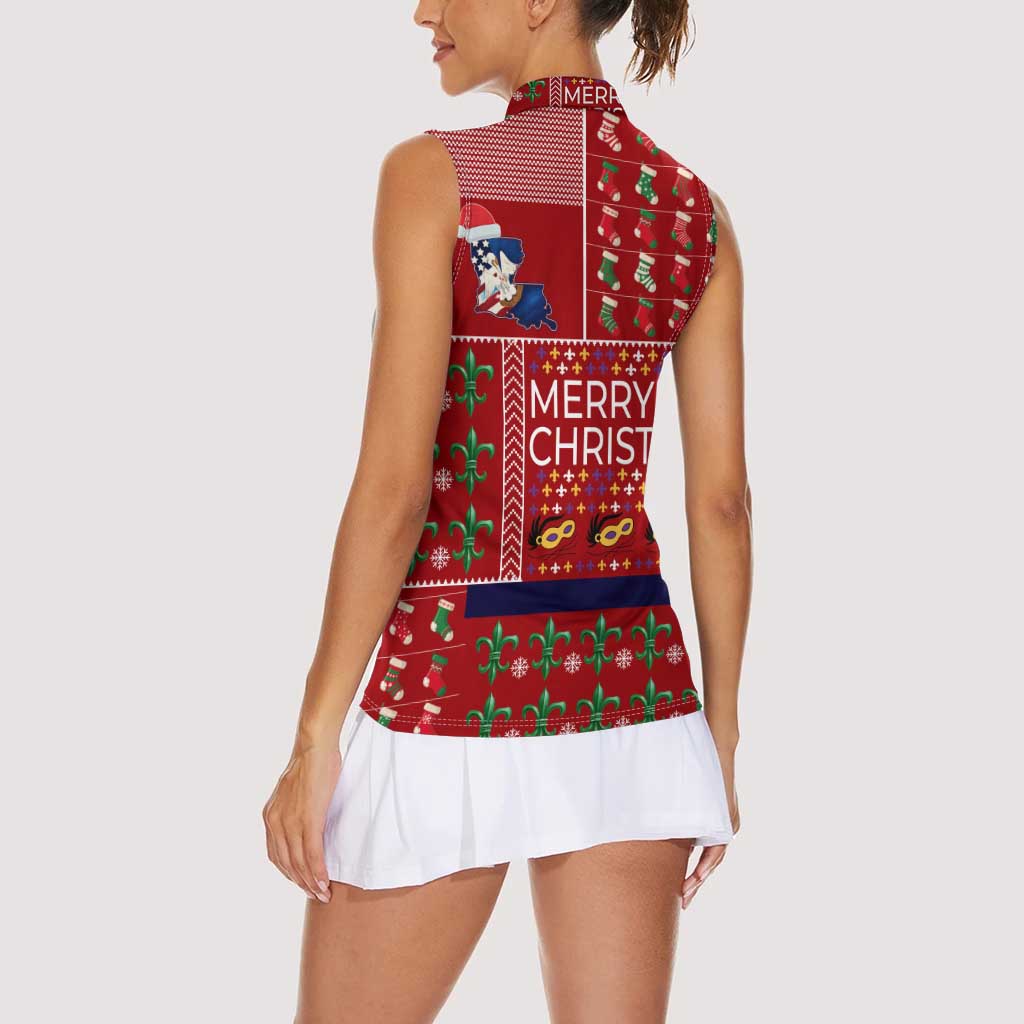 Louisiana Merry Christmas Women Sleeveless Polo Shirt Xmas Holiday Patterns - Wonder Print Shop