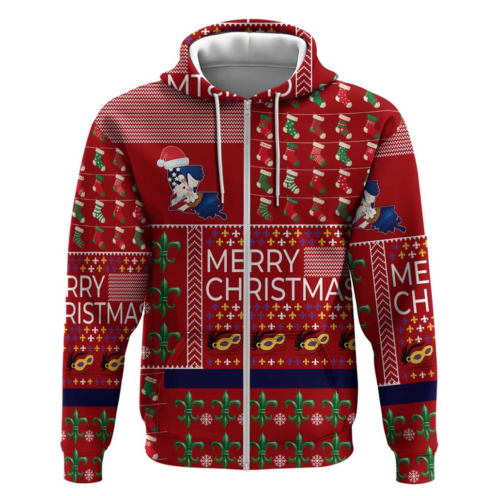 Louisiana Merry Christmas Zip Hoodie Xmas Holiday Patterns - Wonder Print Shop