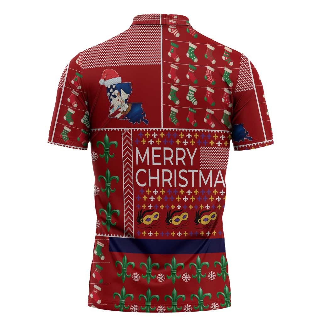 Louisiana Merry Christmas Zipper Polo Shirt Xmas Holiday Patterns - Wonder Print Shop