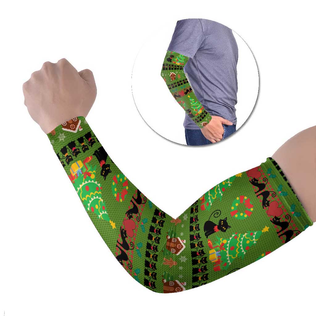 Love Black Cat Christmas Arm Sleeves Xmas Holiday Patterns - Wonder Print Shop