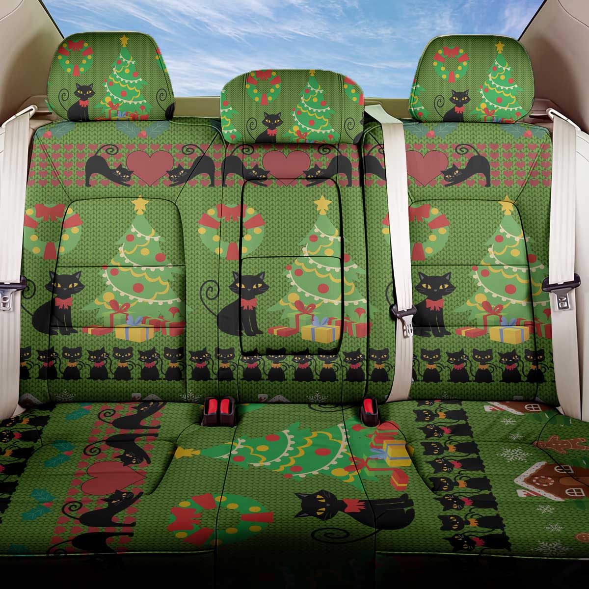 Love Black Cat Christmas Back Car Seat Cover Xmas Holiday Patterns - Wonder Print Shop