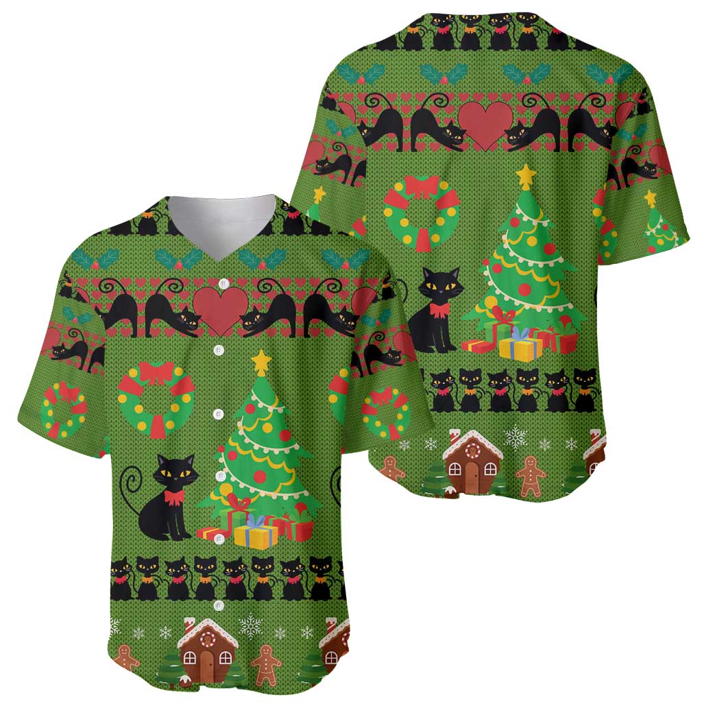 Love Black Cat Christmas Baseball Jersey Xmas Holiday Patterns - Wonder Print Shop