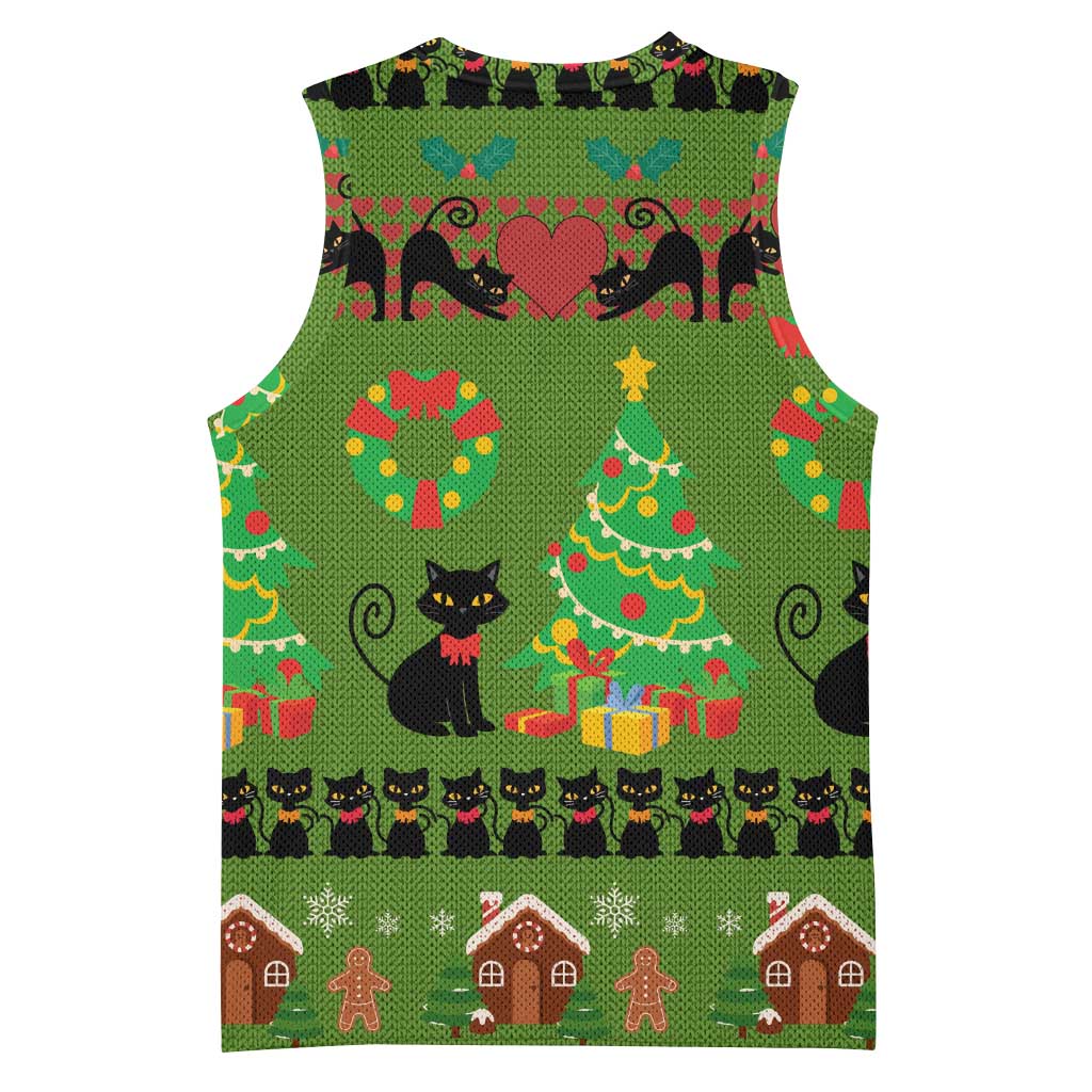 Love Black Cat Christmas Basketball Jersey Xmas Holiday Patterns - Wonder Print Shop