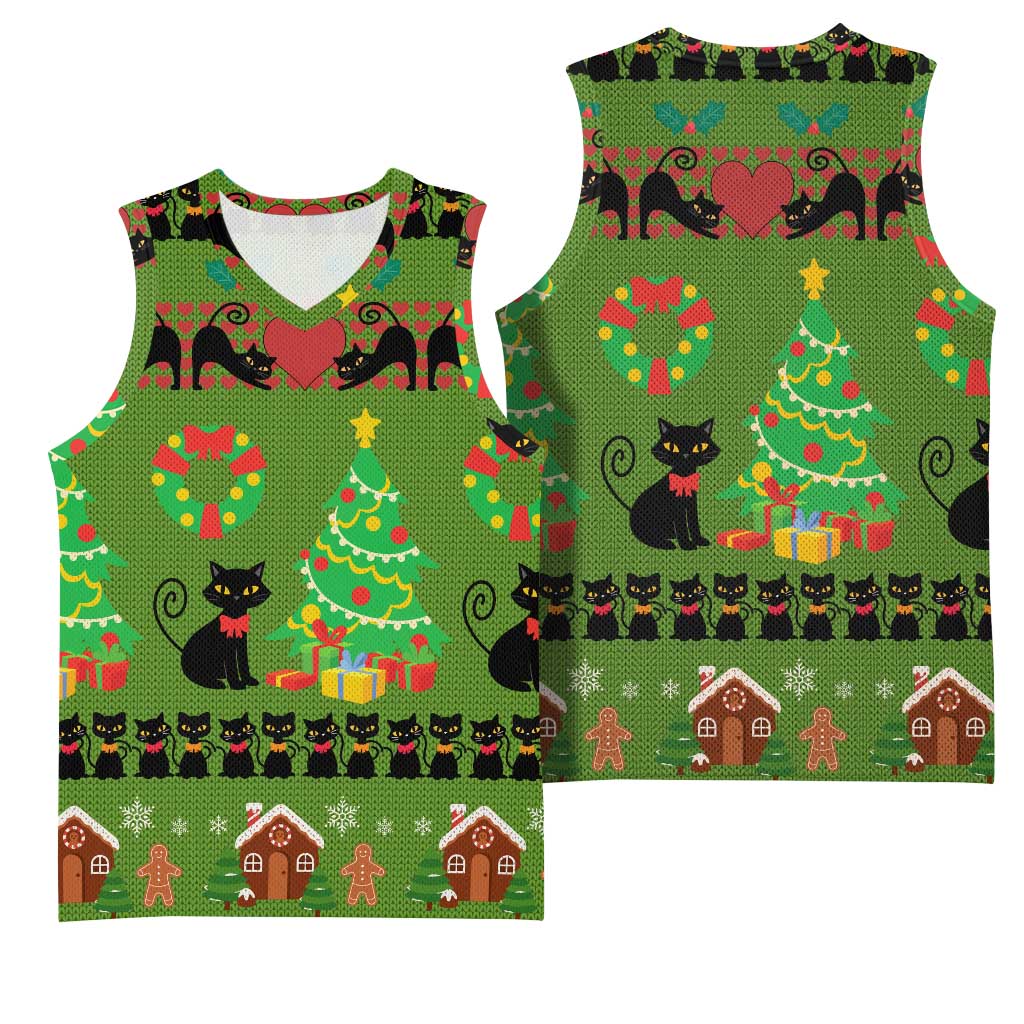 Love Black Cat Christmas Basketball Jersey Xmas Holiday Patterns - Wonder Print Shop