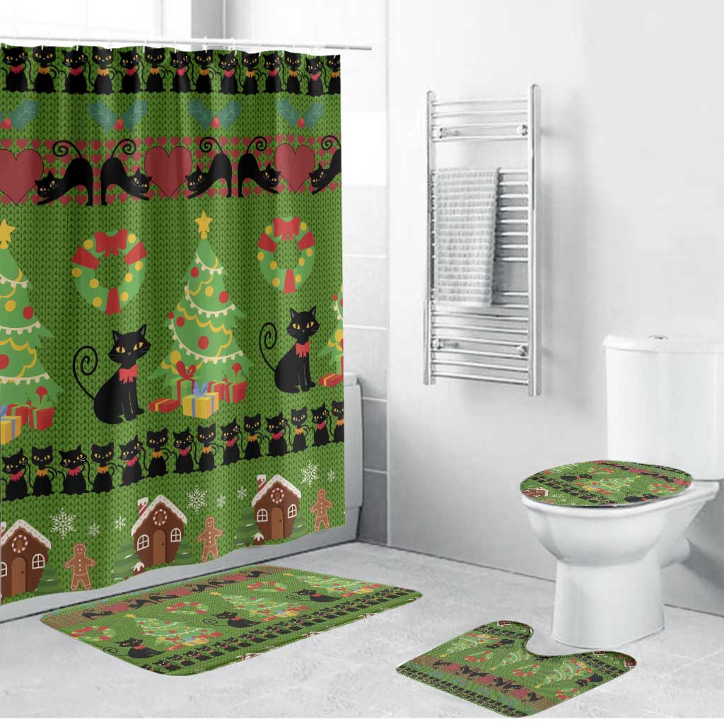 Love Black Cat Christmas Bathroom Set Xmas Holiday Patterns - Wonder Print Shop