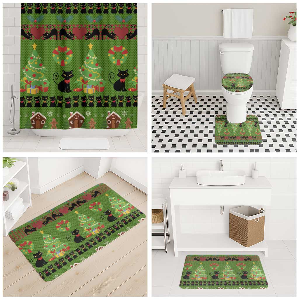 Love Black Cat Christmas Bathroom Set Xmas Holiday Patterns - Wonder Print Shop