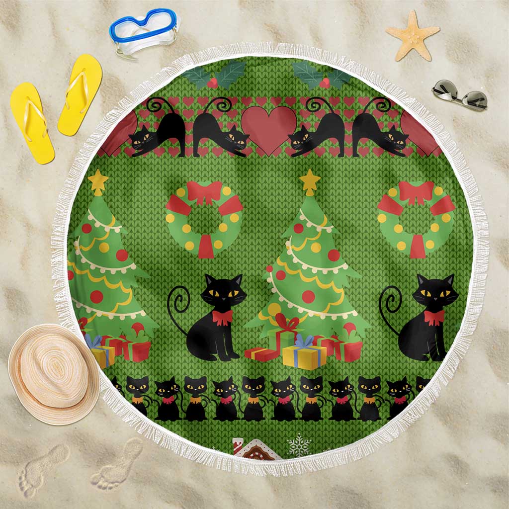 Love Black Cat Christmas Beach Blanket Xmas Holiday Patterns - Wonder Print Shop