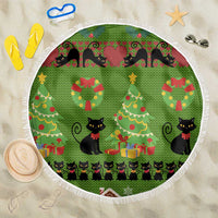 Love Black Cat Christmas Beach Blanket Xmas Holiday Patterns - Wonder Print Shop
