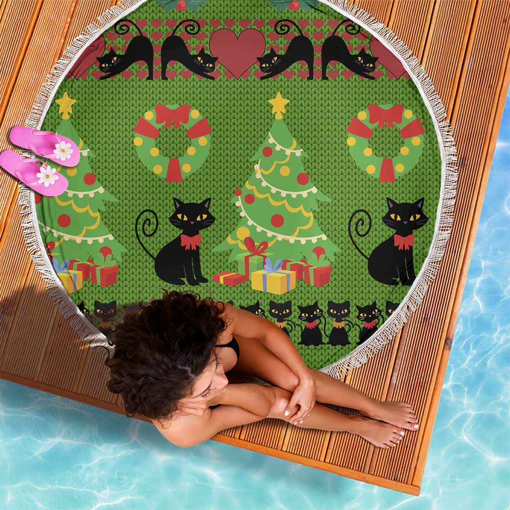 Love Black Cat Christmas Beach Blanket Xmas Holiday Patterns - Wonder Print Shop
