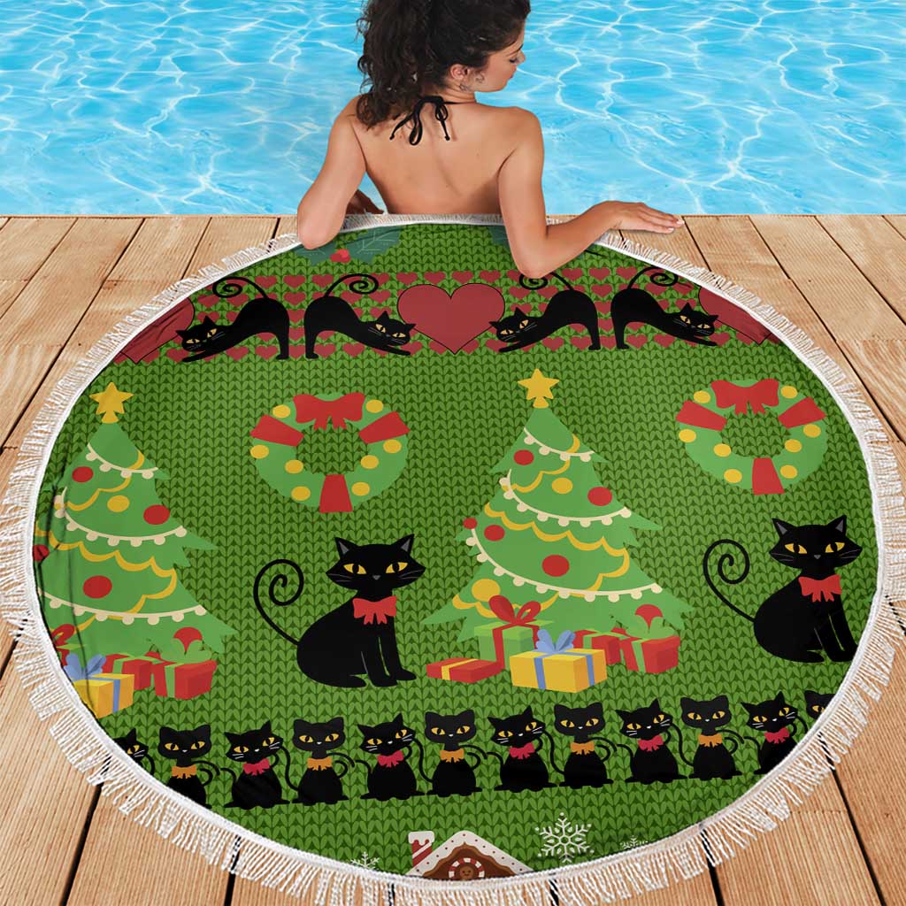 Love Black Cat Christmas Beach Blanket Xmas Holiday Patterns - Wonder Print Shop