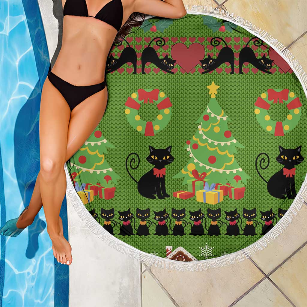 Love Black Cat Christmas Beach Blanket Xmas Holiday Patterns - Wonder Print Shop