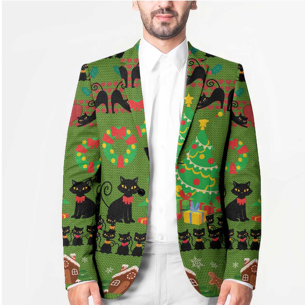 Love Black Cat Christmas Blazer Xmas Holiday Patterns - Wonder Print Shop