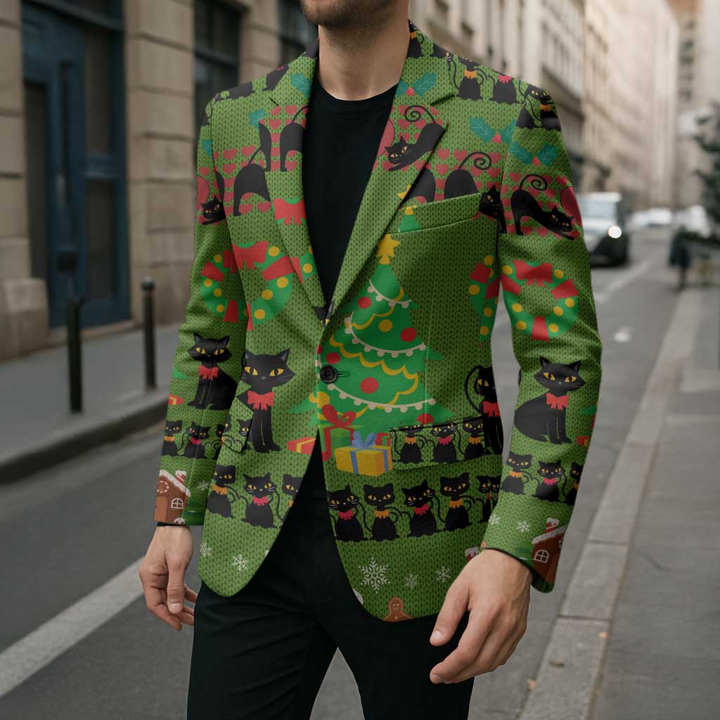 Love Black Cat Christmas Blazer Xmas Holiday Patterns - Wonder Print Shop