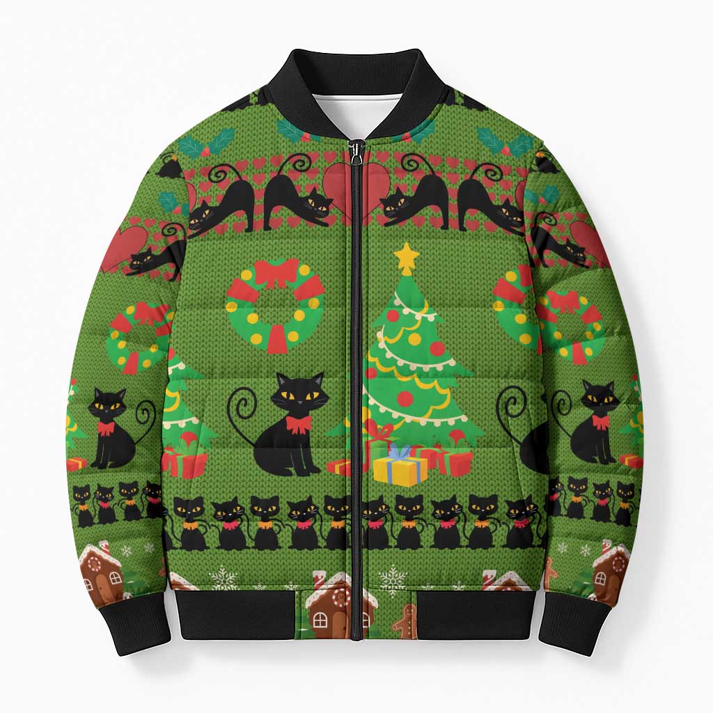 Love Black Cat Christmas Bomber Puffer Jacket Xmas Holiday Patterns - Wonder Print Shop