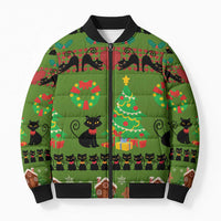 Love Black Cat Christmas Bomber Puffer Jacket Xmas Holiday Patterns - Wonder Print Shop